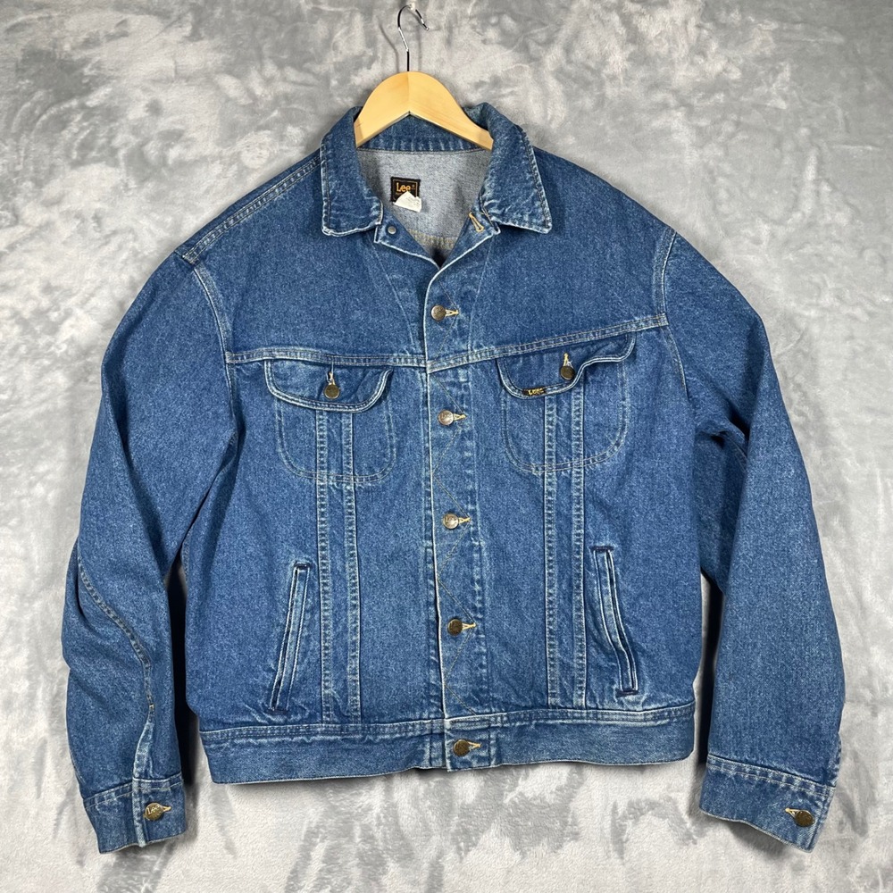 Vintage Lee Riders Denim Trucker Jacket Medium Wash Blue 220-8545 Mens 46L